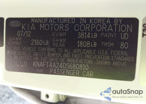 2013 Kia Forte Lx из США, поврежденный, VIN KNAFT4A24D5680810